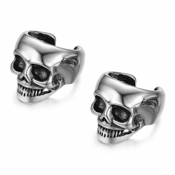 JewelryWe Herren Non-Piercing Ohrklemme Ohrclips, Retro Blumen Muster/Totenkopf/Feder/Blatt Edelstahl Zirkonia Fake Piercing Ohrringe Ohrstecker Ohr Klammern Ohne Loch, Schwarz/Weiß Silber Silber-Totenkopf Angebot bei HelloDeals
