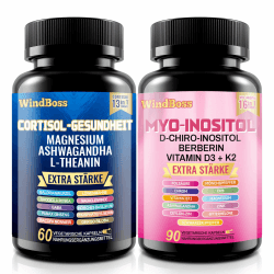 60 + 90 Kapseln Myo - Inosit & Cortisol - Komplex, Naturbelassen, Ohne Zusatzstoffe, Vegan 159 g (1er Pack) Angebot bei HelloDeals