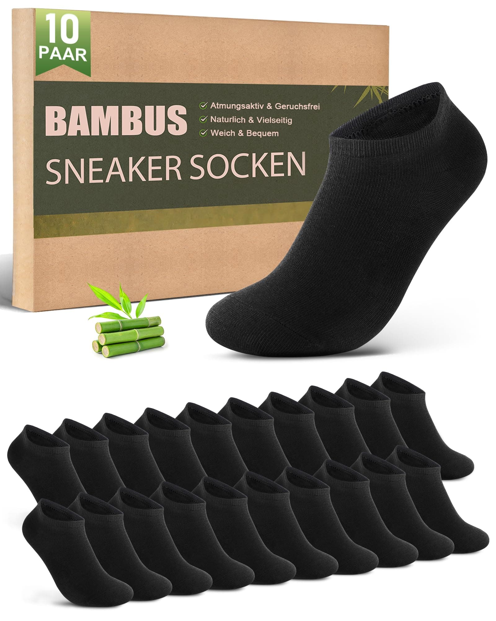 Bambus Sneaker Socken Herren Damen 10/20 Paar – Atmungsaktive Anti-Geruch Kurze Socken, Antibakterielle Sommer Sneakersocken Sportsocken Halbsocken Bambussocken 43-46 10x Schwarz Angebot bei HelloDeals