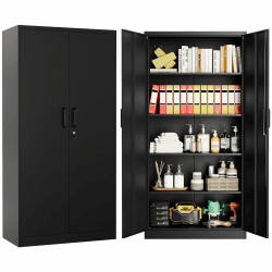 Sightlife Aktenschrank abschließbar mit 2 Türen Metallschrank Stahlschrank Mehrzweckschrank Metall Büroschrank Einstellbare Regale Aufbewahrungsschrank für Büro Haus Garage 170X78X39cm Schwarz Angebot bei HelloDeals