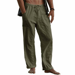Puimentiua Leinenhose Herren,Lang Leichte Sommerhose,Loose Fit Sommer Leinen Hose,Baumwollehosen mit Tunnelzug und Reißverschluss (S-3XL) Grün L Angebot bei HelloDeals