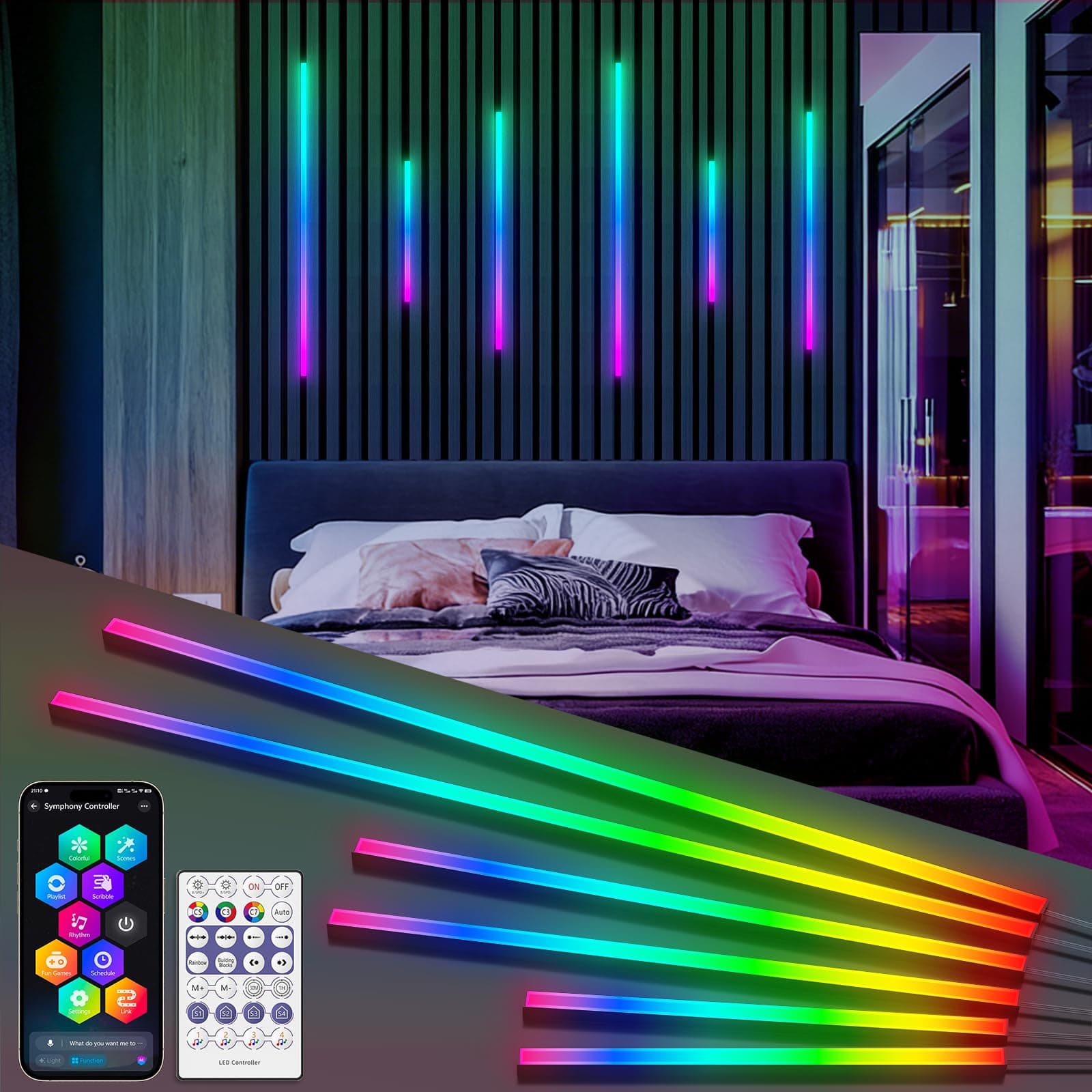 RGB+IC LED Akustikpaneele Beleuchtung, 6 Stück Intelligente Farbverfolgende Wandpaneele Beleuchtung mit Alexa & WLAN-App-Steuerung, DIY LED Streifen mit mehreren Farben (38 * 2+56 * 2+89 * 2cm) 38*2+56*2+89*2cm Angebot bei HelloDeals