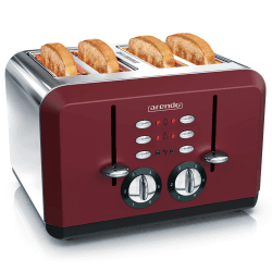 Arendo - Automatik Toaster 4 Scheiben - Edelstahlgehäuse - bis zu vier Sandwich und Toast-Scheiben - Bräunungsgrad 1-6 - Aufwärm- und Auftaufunktion - Krümelschublade - GS-zertifiziert - rot E: Rot Angebot bei HelloDeals