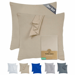 Terra Beds Kissenbezug 40x40 (Set mit 2) -100% Baumwolle Jersey 160 g/m², Oeko-Tex Zertifiziert - Kopfkissenbezug für Kissen 40x40 mit Reißverschluss, dehnbarem weich, atmungsaktiv - (Beige) 40x40cm Beige Angebot bei HelloDeals