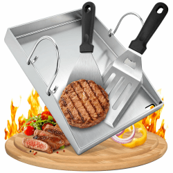 Edelstahl Plancha Grillplatte 40x30cm, 4mm Massiv plancha platte mit Grillzubehör,Grillspachteln Set, für Gasgrill und Holzkohlegrill Angebot bei HelloDeals