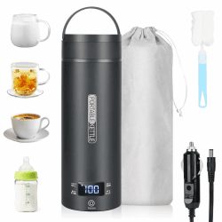 Dreamhigh® Reisewasserkocher, 450ml Mini Wasserkocher, 96W Wasserkocher Klein aus Edelstahl, Auto Wasserkochers, Unterwegs Heizung Automatisch Abschalten für Tee,Kaffee,Babymilch Auto (Schwarz) Angebot bei HelloDeals