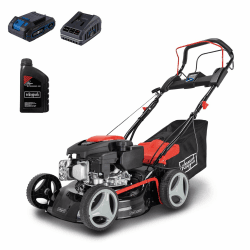 Scheppach Rasenmäher RM420AE | 5in1-3,5PS | Schnittbreite 420mm | 45L Fangkorb | Schnitthöhenverstellung 25-75 mm | inkl. E-Start, Radantrieb, Reinigungsfunktion & Motoröl RM420AE mit Radantrieb und E-Start inkl. Öl Angebot bei HelloDeals