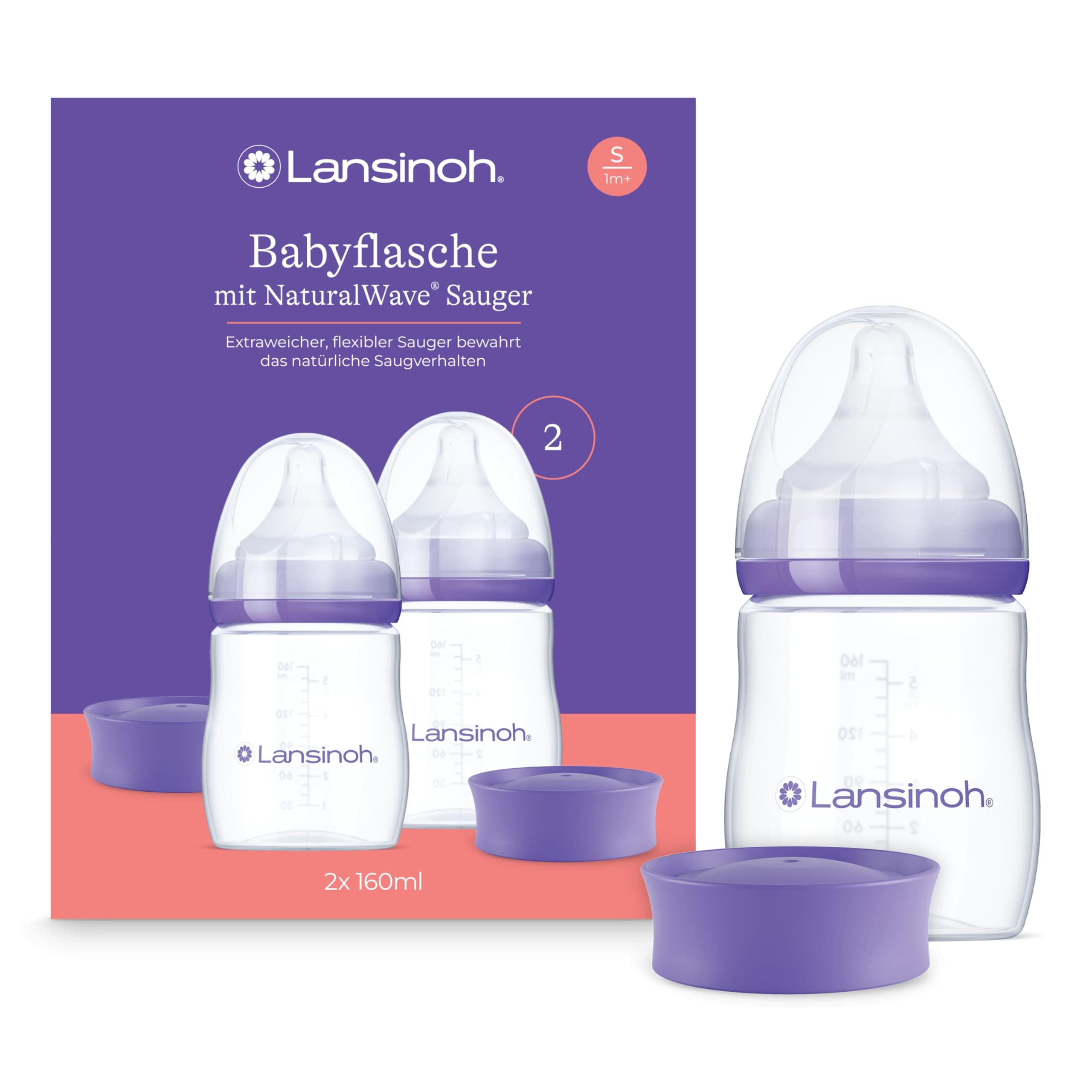 Lansinoh Babyflaschen mit NaturalWave Sauger Gr. S, 160 ml - Doppelpack - neues kompaktes Design für verbesserte Stabilität - mit stapelbarem Deckel 160 ml (pack of 2) Angebot bei HelloDeals