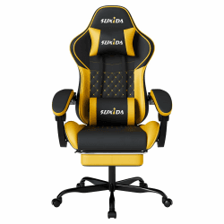 SUKIDA Gaming Stuhl, Ergonomischer Gaming-Stuhl mit Fußstütze, Racing Gamer Chair 90-135° Rückenlehne einstellbar, Computerstuhl Höhenverstellbar Lendenwirbelstütze, Blackyellow Gelb Angebot bei HelloDeals