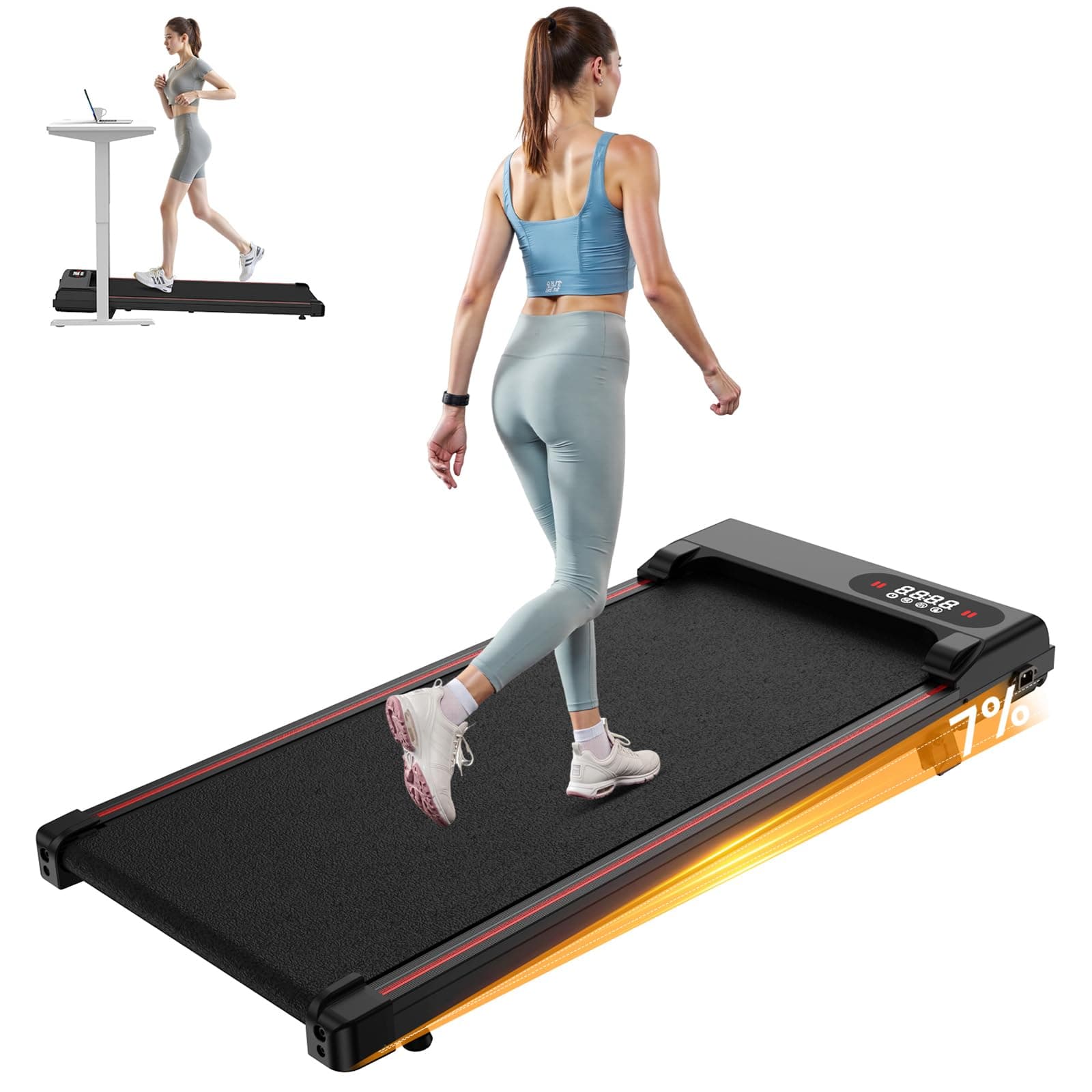 HomeFitnessCode Laufband mit Neigung für Zuhause - Walking Pad Laufpad mit Steigung Walkpad Untertisch Elektrisch 1-8 KMH Mini Walking Klein Band Gehband Schwarz Angebot bei HelloDeals