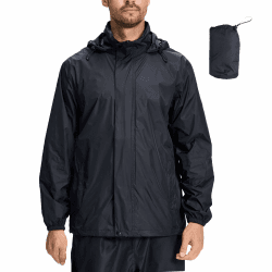 LZLER Regenjacken Herren Wasserdichte Leichte Faltbare windjacke Regenmantel mit Verstellbare Kapuze für Outdoor Wandern Camping M Schwarz Angebot bei HelloDeals