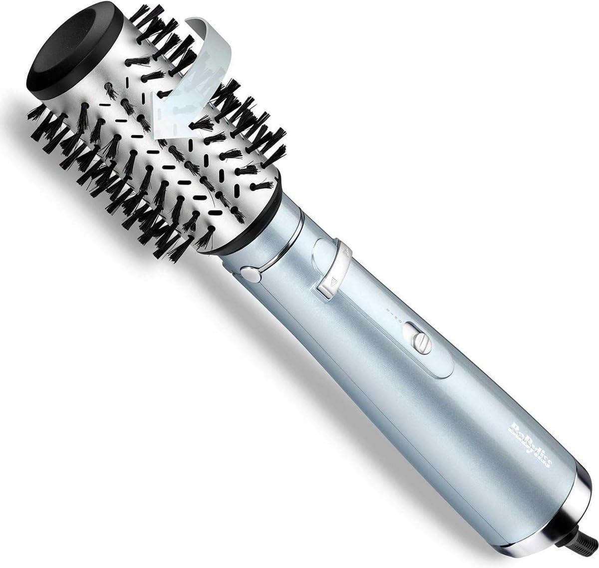 BaByliss Hydro Fusion rotierende Warmluftbürste mit Anti-Frizz-Technologie spendet Feuchtigkeit und Glanz, Föhnbürste mit Ionen-Technologie, 1 Aufsatz für Volumen und Fülle, eisblau, AS773E Warmluftbürste Mit 1 Aufsatz Angebot bei HelloDeals