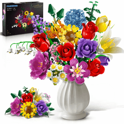 PLAXSOON Blumen Bauspielzeug für Erwachsene, 18 Blumen Rosen Bausteine, Botanical Collection Bauklotz Spielzeug Pflanzen Home Deko 1065 Stück, Ostern Geschenk für Freundin Freund Mädchen 12+ Angebot bei HelloDeals
