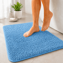 Floordirekt Badematte Sky - Badezimmerteppich - Weicher, dichter Hochflor - Rutschhemmend & Schnell trocknend - Geeignet für Fußbodenheizung - Eckig & Rund (70 x 120 cm, Hellblau) 70 x 120 cm (Rechteckig) Hellblau Angebot bei HelloDeals