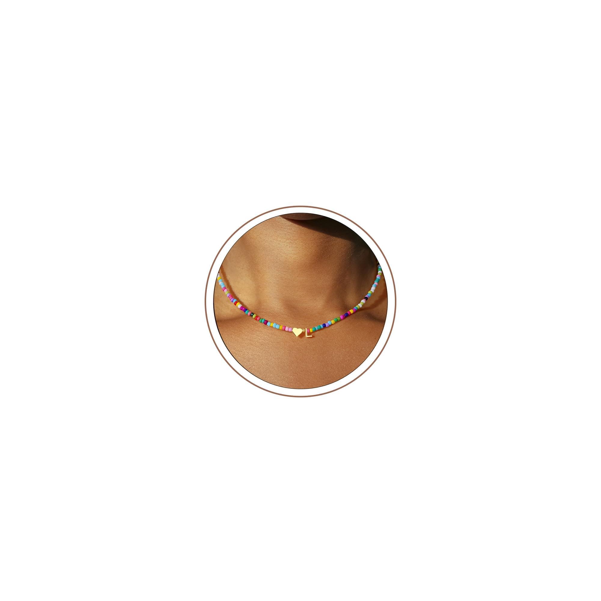 Turandoss Herz Kette mit Buchstaben - Boho Perlen Buchstaben Kette Herz Personalisierte Geschenk für Frauen Muttertag Teenager Mädchen Schmuck Gold-L Angebot bei HelloDeals