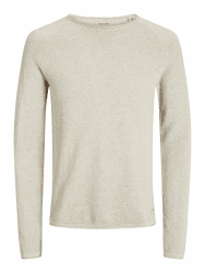 JACK & JONES Herren Strickpullover Rundhals Basic Langarm Sweater Baumwolle Shirt JJEHILL L Oatmeal Angebot bei HelloDeals