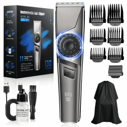 Haarschneidemaschine Profi, Haarschneider USB C-Ladung Trimmer Herren LED Anzeige, IPX6 Wasserdichte Präzisionstrimmer,<65 dB,Profi Barber Set für Herren zu Hause & Friseurladen USB C Kit,Gunmetallic Angebot bei HelloDeals