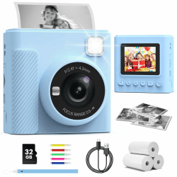 TIATUA Kinderkamera Sofortbildkamera, 2,4 Zoll Sofortbildkamera Kinder mit 32G Karte und Fotopapier Drucken, 1080P HD Digitalkamera Kinder, Geschenke für Jungen und Mädchen 3-12 Jahre (blau) Angebot bei HelloDeals