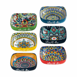 HENXFEN LEAD Snackschalen Porzellan, 550ml Dessertschalen für Müsli, Dessert, Suppe und Snack. Bunte, 6er Pack - Bohemian Style Quadratische-6 Inch Angebot bei HelloDeals
