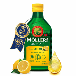 Möller's Omega 3 Lebertran Öl | Nordic Nahrungsergänzung mit EPA, DHA, Vitamin A, D, E | Superior Taste Award | Hochreiner natürlicher Lebertran | 165 Jahre alte Marke | Zitrone | 250 ML Zitrone 250 ml (1er Pack) Angebot bei HelloDeals
