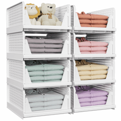 SNSLXH 8 Pack Stapelbar Schrank Kleiderschrank Organizer, Multifunktionale & Faltbare Organizer für Bad Küche Lagerung, Platzsparende Schublade aufbewahrungsbox, Weiß 8pack Weiß Angebot bei HelloDeals