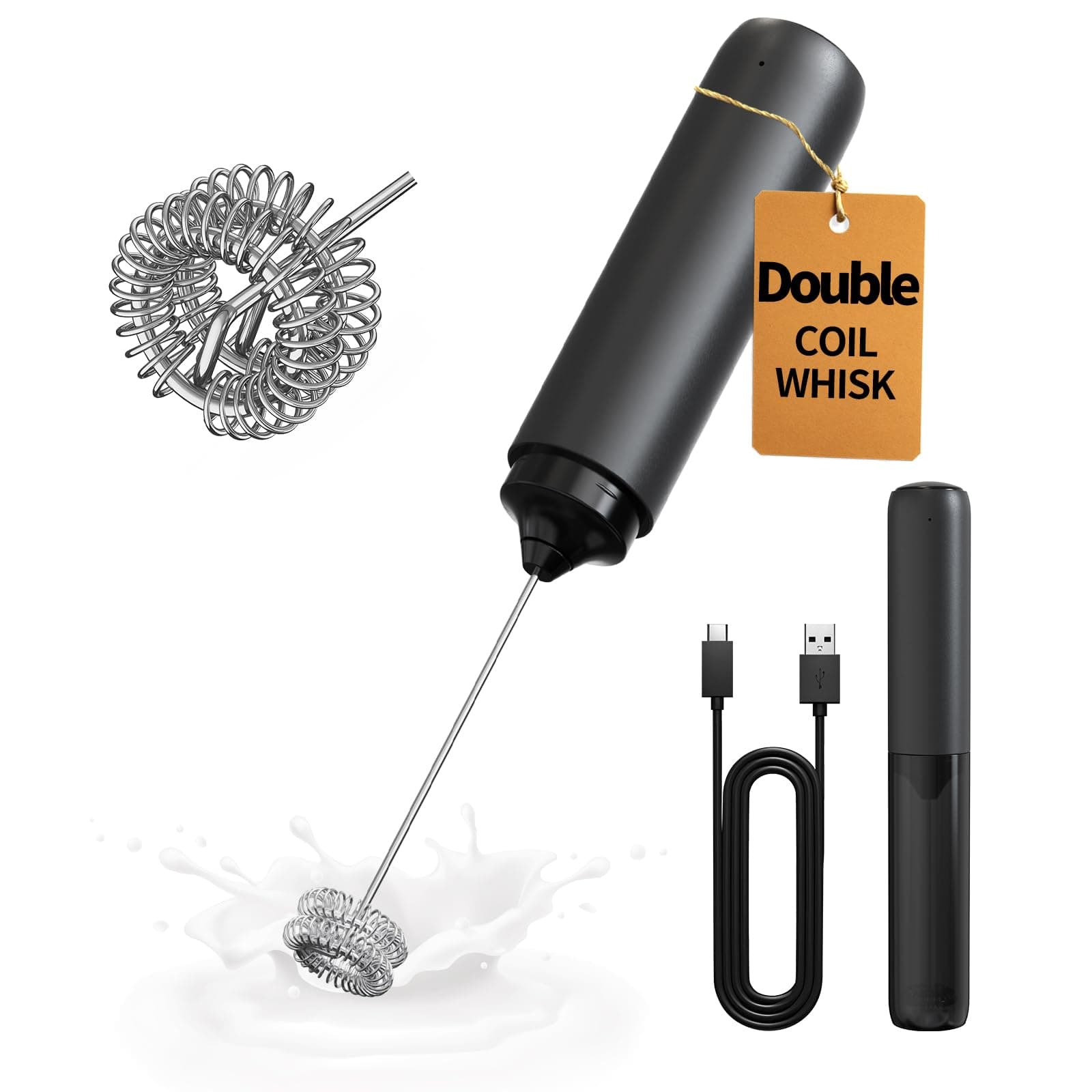 CIRCLE JOY Wiederaufladbarer Milchaufschäumer Handheld, Elektrischer Kaffee-Aufschäumer, Tragbarer Handaufschäumer, Zauberstab, Getränkemixer für Matcha Lattes Cappuccino, Küchengeschenke, Schwarz Aufbewahrungshülle Schwarz Angebot bei HelloDeals