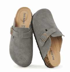 Meik Mangni Wildleder Clogs für Damen Herren Komfort Kartoffel Schuhe mit Arch Support Frauen aus Leder rutschfest Pantoletten mit Weiches Kork Fußbett,Gr.36-47 EU 37 EU Grau Angebot bei HelloDeals