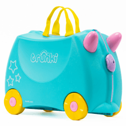 Trunki Der originale Kinderkoffer zum Draufsitzen - 18-L Handgepäck Koffer, befahrbarer Hartschalen Reisekoffer mit Rollen, inklusive Zuggurt/Schultergurt Blaugrün Angebot bei HelloDeals