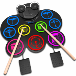 CNAPXAIA Elektronisch Schlagzeug, 9 Pads Silikon E Schlagzeug Set mit Lautsprechern, Unterstützt MIDI/Bluetooth/Kopfhörer, Für Kinder 3 4 5 6 7 8 9 10 11 12 Jahren 2 Lautsprecher Angebot bei HelloDeals