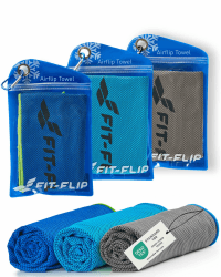 Fit-Flip Kühltuch 3er Set – kühlendes Handtuch Fitness und Sport – mikrofaser kühlhandtuch Nacken – Airflip kühltücher – cool Ice Towel mit Kühlfunktion Dunkel Blau-grün, Grau-blau, Blau-dunkel Blau 100x30cm - 3 Stück - je Farbe ein Handtuch Angebot bei HelloDeals