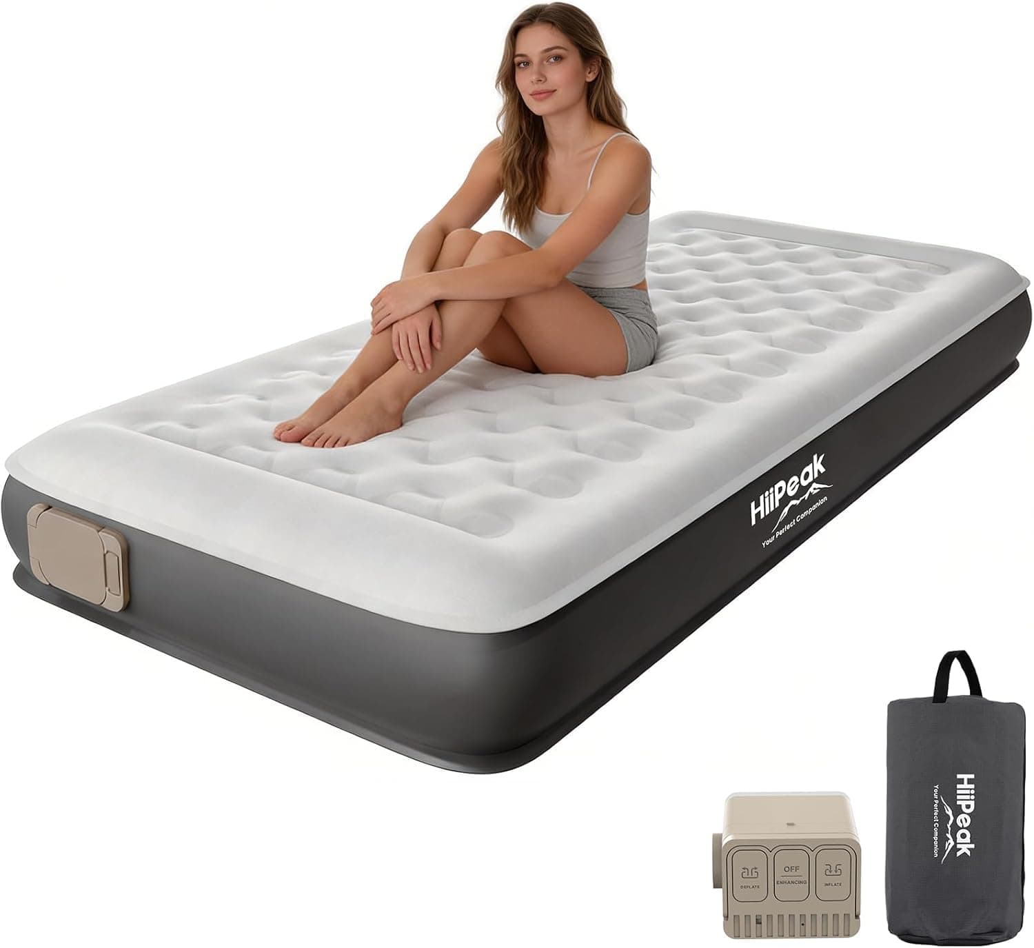 HiiPeak TPU Luftbett für 1 Person mit integrierter elektrischer Pumpe – Selbstaufblasende Luftmatratze, aufblasbare Matratze, PVC-frei, tragbares aufblasbares Gästebett bis 300 kg belastbar Einzel Angebot bei HelloDeals