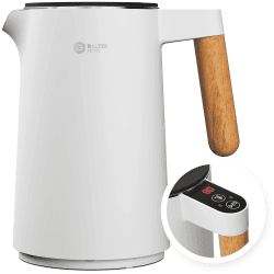 BALTER Edelstahl Wasserkocher mit Temperatureinstellung, 45°C-100°C, Doppelwand, BPA frei, leise & kabellos, Warmhaltefunktion, Teekocher mit Temperaturanzeige, 1.5L, 2200W, Weiss 1.5 Liter Weiß Angebot bei HelloDeals