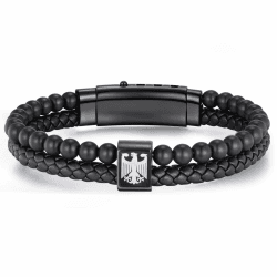 Herren Armband Geschenke Männer Armbänder Deutschland Adler Gravur Edelstahl Armreif mit Matt Onyx Lederband Verstellbar 21/22/23/24 cm für Mann Papa Opa Sohn Bruder Herrenarmbänder Freund Ehemann Angebot bei HelloDeals