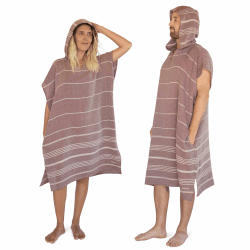 LeStoff Badeponcho - 50% Bio-Baumwolle 50% Hanf - Leicht, Saugstark, Schnelltrocknend, Bio, Strandponcho mit Kapuze, Handtuchponcho, Surf Poncho, Handtuchkleid, Duschponcho, Umziehponcho Bordeaux Small Angebot bei HelloDeals
