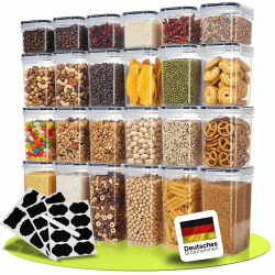 uandu Vorratsdosen mit Deckel luftdicht – 24er Vorratsbehälter Set BPA Frei, Aufbewahrungsbox Küche für Müsli, Mehl & Zucker, Mit Schreibstift und Etikett Schwarz 24 Mix Angebot bei HelloDeals