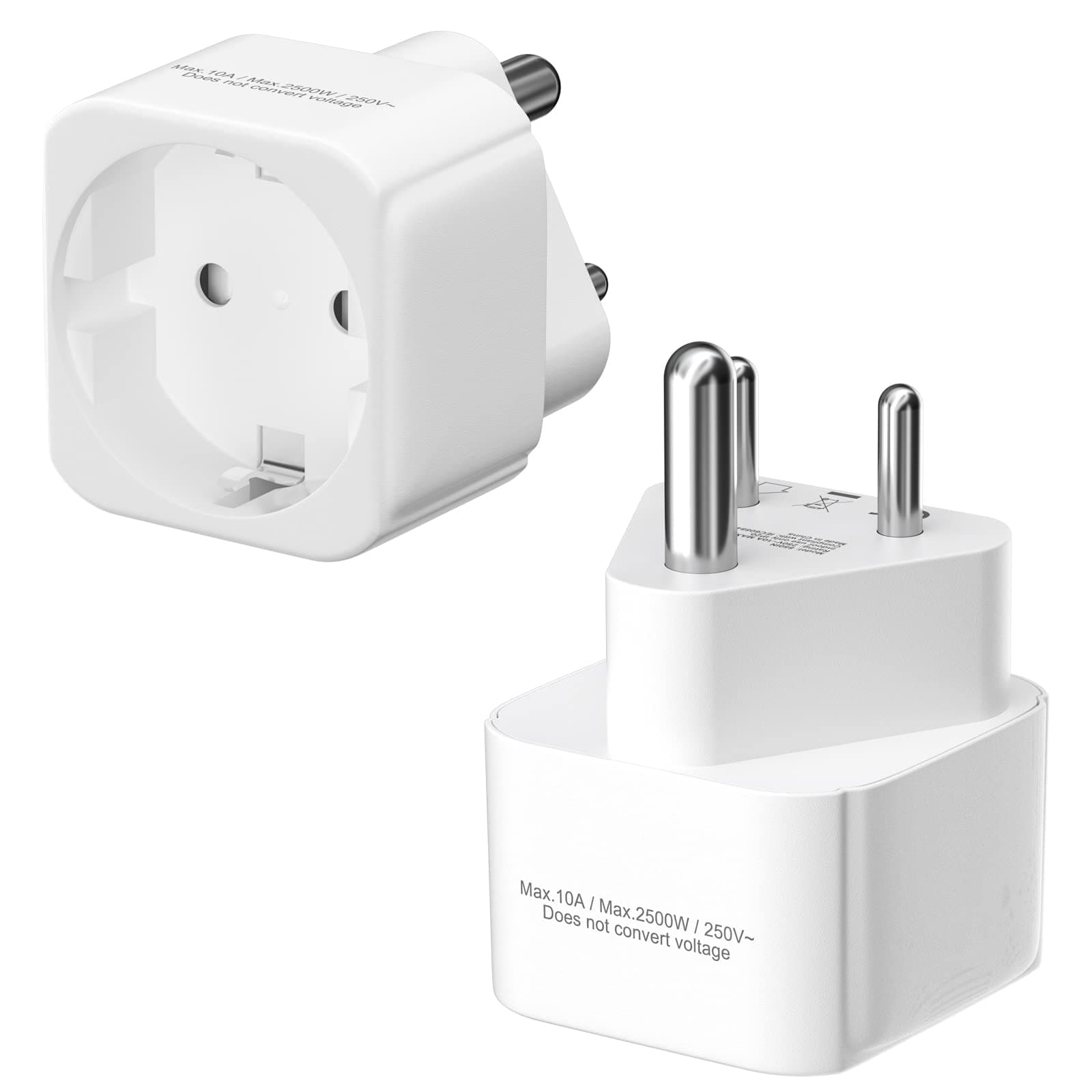 2 Stück Deutschland zu Indien Reiseadapter, Typ E/F auf Typ D Steckdosenadapter, 10A 2500W für Indien Nepal, Weiß DE→IN Angebot bei HelloDeals