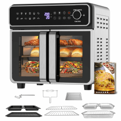 Emphsism Heißluftfritteuse XXL 23L - Mini Backofen Variable Flex-Zone, French Door Airfryer 2 Kammern Getrennte Temper 200℃, 12-in-1 Mini Oven Doppelkammer Sichtfenster & Innenlicht Rezept für Familie 23L Berühren & Knopf Angebot bei HelloDeals