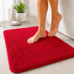 Floordirekt Badematte Sky - Badezimmerteppich - Weicher, dichter Hochflor - Rutschhemmend & Schnell trocknend - Geeignet für Fußbodenheizung - Eckig & Rund (60 x 100 cm, Beerenrot) 60 x 100 cm (Rechteckig) Beerenrot Angebot bei HelloDeals