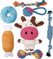 Toozey Hundespielzeug Kleine Hunde - 7 Stück Welpenspielzeug - Langlebiges Kauspielzeug und Quietschspielzeug Intelligenz - Naturbaumwolle und Ungiftig Kuh - 7 Stück Angebot bei HelloDeals