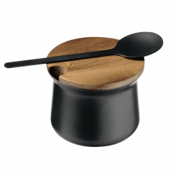 APS Zuckerdose -Big- ca. 20 x 13 cm, Höhe 5,5 cm Edelstahl mattiert inkl. einem Löffel Zuckerdose Schwarz/ Akazie Angebot bei HelloDeals