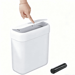funest Mülleimer Bad mit Deckel, Schmaler Badmülleimer Weiß, Kleiner Mülleimer mit Druckknopf-Deckel, Abfalleimer Badezimmer für WC, Küche, Schlafzimmer, Wohnmobil und Büro, 8,5L 8.5L Angebot bei HelloDeals
