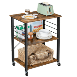 VASAGLE Küchenregal auf Rollen, Servierwagen, 3 Ebenen, Küchenwagen, für Mini-Backofen, Mikrowellen, Metallrahmen, 6 Haken, 40 x 60 x 89 cm, vintagebraun-tintenschwarz KKS60XV1 Vintage Braun + Schwarz 60B cm Angebot bei HelloDeals