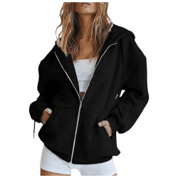 SKFLABOOF Sweatjacke Damen mit Kapuze Oversized Pullover mit Reißverschluss Übergangsjacke Zip Kapuzenjacke Herbst Hoodie Trainingsjacke Sportjacke XL #001 Schwarz Angebot bei HelloDeals