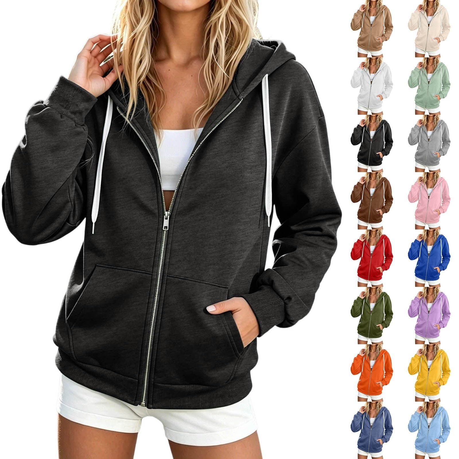 Generisch Sweatjacke Damen Kapuzenjacke Baumwoll Hoodie Herbst Übergangsjacke Lang Sweatshirt Kapuzenpullover Mit Kapuze Reißverschluss Mantel Oversize Pullover, S-3XL 01 Schwarz L Angebot bei HelloDeals
