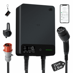 dé Wallbox 11kW mit APP, 7,5m Typ 2 Ladekabel mit Kabelhalter, 3-Phasen EV-Ladegerät (6-16A, 400V), für BEV/PHEV, RCD Type A 30mA AC + 6mA DC & IP54-Schutz, effiziente Ladestation für Zuhause, Schwarz CEE 11kW 7,5m Schwarz Angebot bei HelloDeals