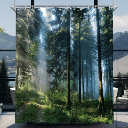 Lerores Duschvorhang 180x200cm Wald Dschungel, Beschwerter Saum Antischimmel Textil, Wasserabweisend, Waschbar Polyester Badevorhänge mit 12 Ösen und Duschvorhangringe für Badezimmer, Badewanne Sunshine Forest H200 x B180 cm (1er Pack) Angebot bei HelloDeals