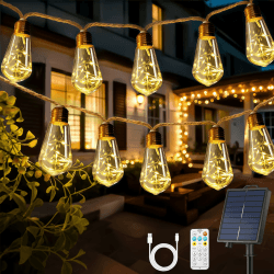 Solar Lichterkette Aussen Mit 16 S17 Glühbirnen, 10M Lichterkette Außen Wetterfest Warmweiß 8 Modi Memory-Funktion Timer Vintage Hanfseil Solarlichterketten für Garten Terasse Balkon Hochzeit Party Angebot bei HelloDeals