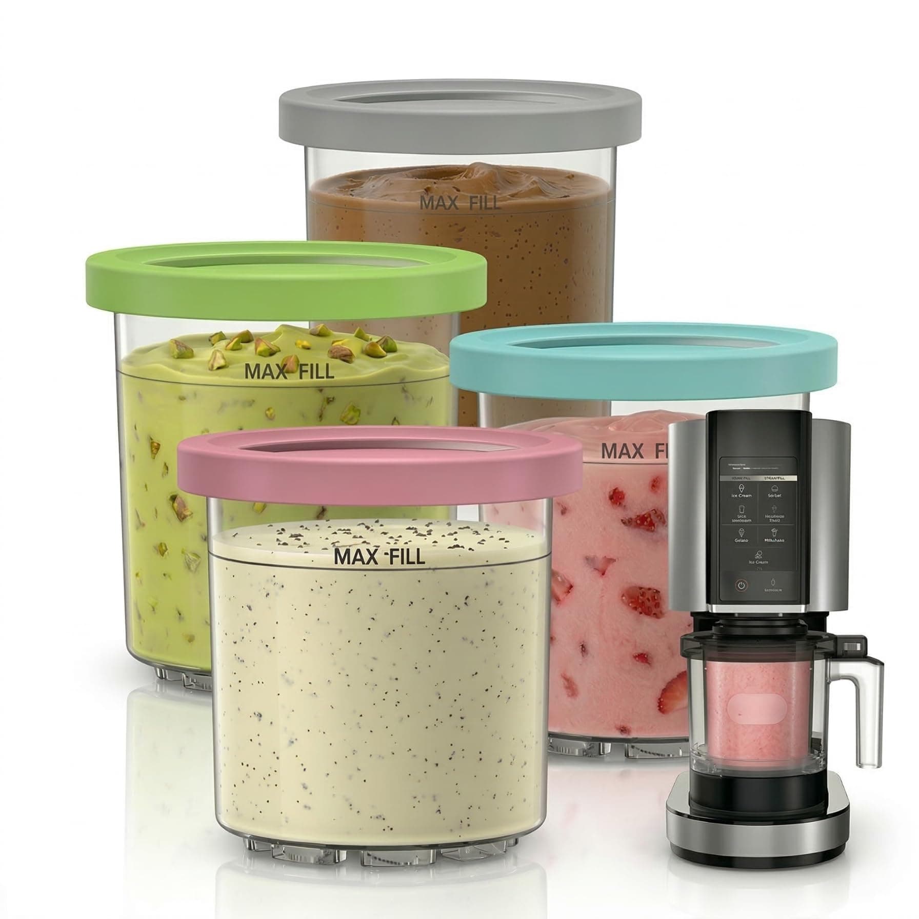 4er-Set Ersatzbehälter für Ninja Creami NC301 Serie, 473ml Eisbehälter mit Deckeln Kompatibel mit NC300 NC299AMZ, BPA-frei Auslaufsicheres Zubehör für Protein Eis & Meal Prep Angebot bei HelloDeals