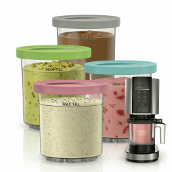 4er-Set Ersatzbehälter für Ninja Creami NC301 Serie, 473ml Eisbehälter mit Deckeln Kompatibel mit NC300 NC299AMZ, BPA-frei Auslaufsicheres Zubehör für Protein Eis & Meal Prep Angebot bei HelloDeals