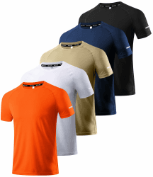 Boyzn 1, 3, 5 or 7er Pack Sport Tshirts Herren Kurzarm T-Shirts Funktionsshirt Laufshirt Schnelltrocknend Atmungsaktive Sport Shirt Sommer Fitnessshirt Trainingsshirt für Running Workout Bodybuilding XXL 5er Pack-03-schwarz/Marine/Khaki/Weiß/Orange Angebot bei HelloDeals